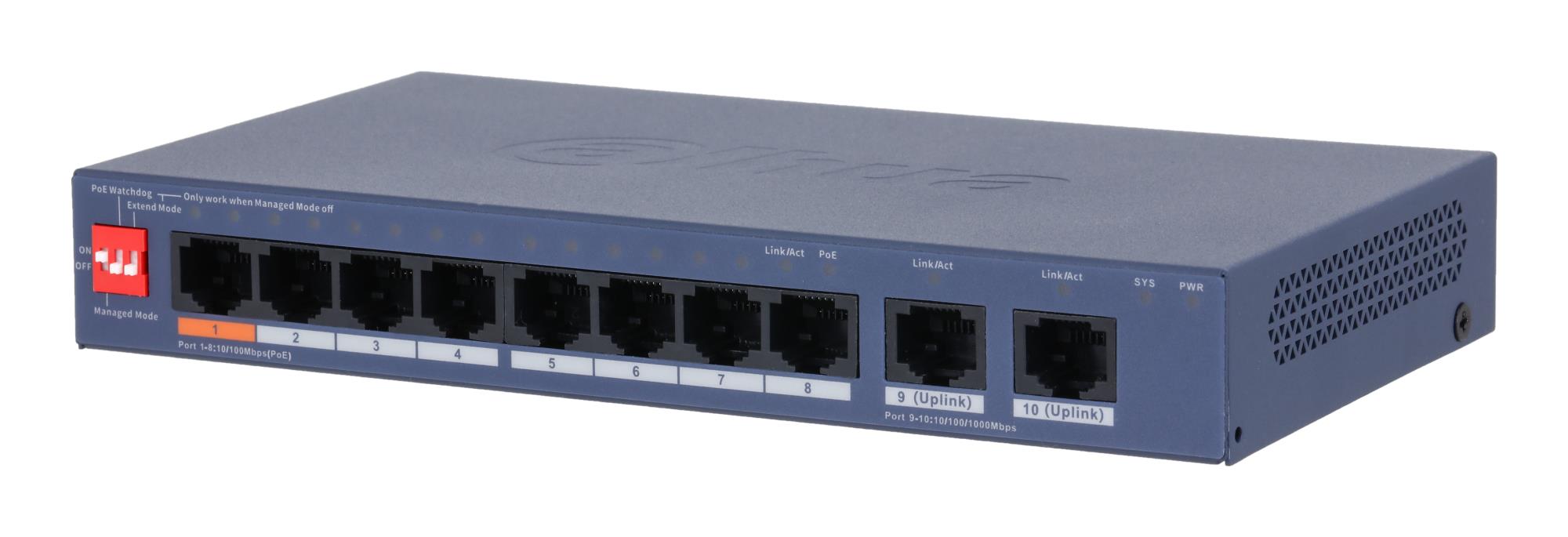 Switch|DAHUA|DH-CS4010-8ET2GT-60|Switch layer L2|8xRJ-45 ports|RJ-45 Ports Type