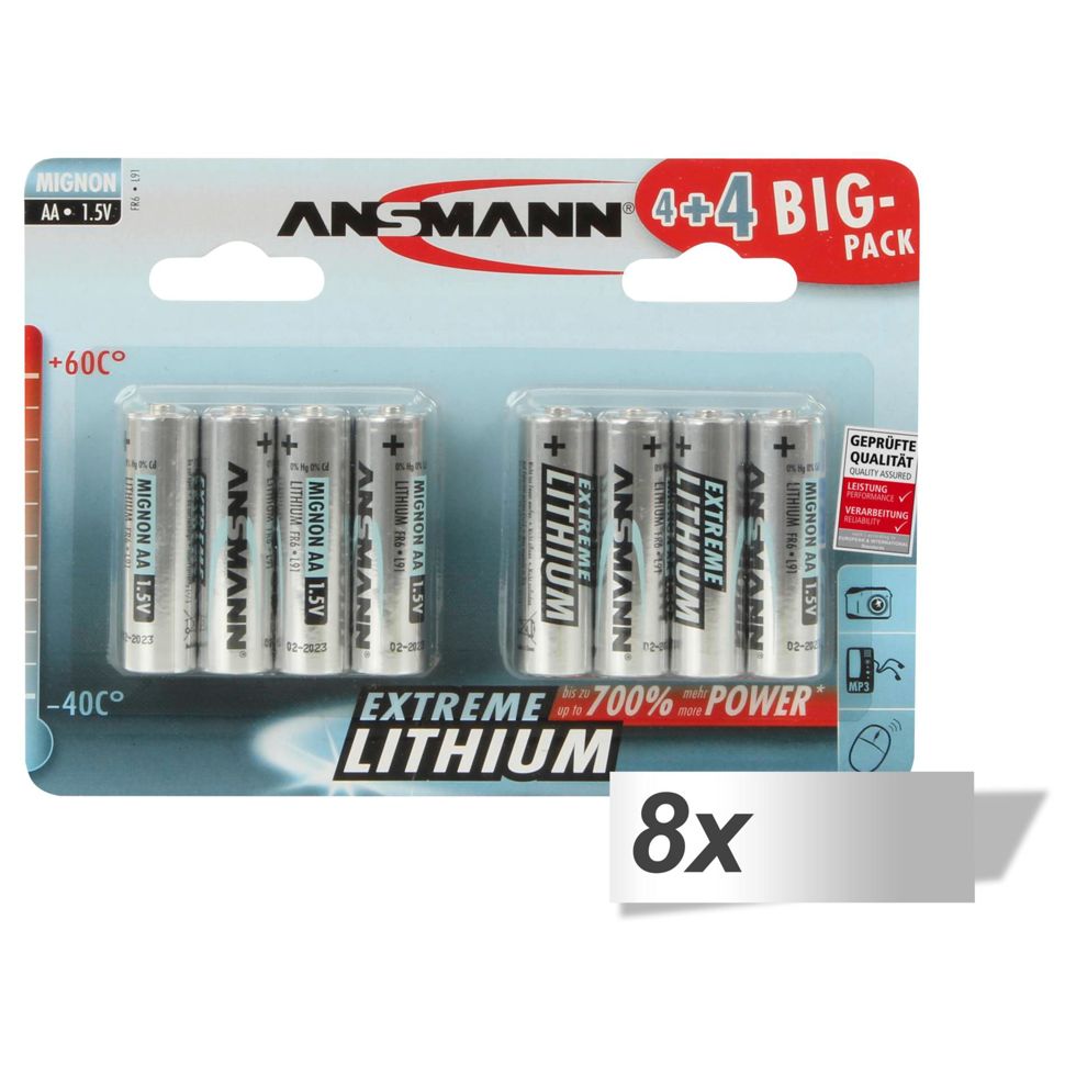 8x 4+4 Ansmann Extreme Lithium AA