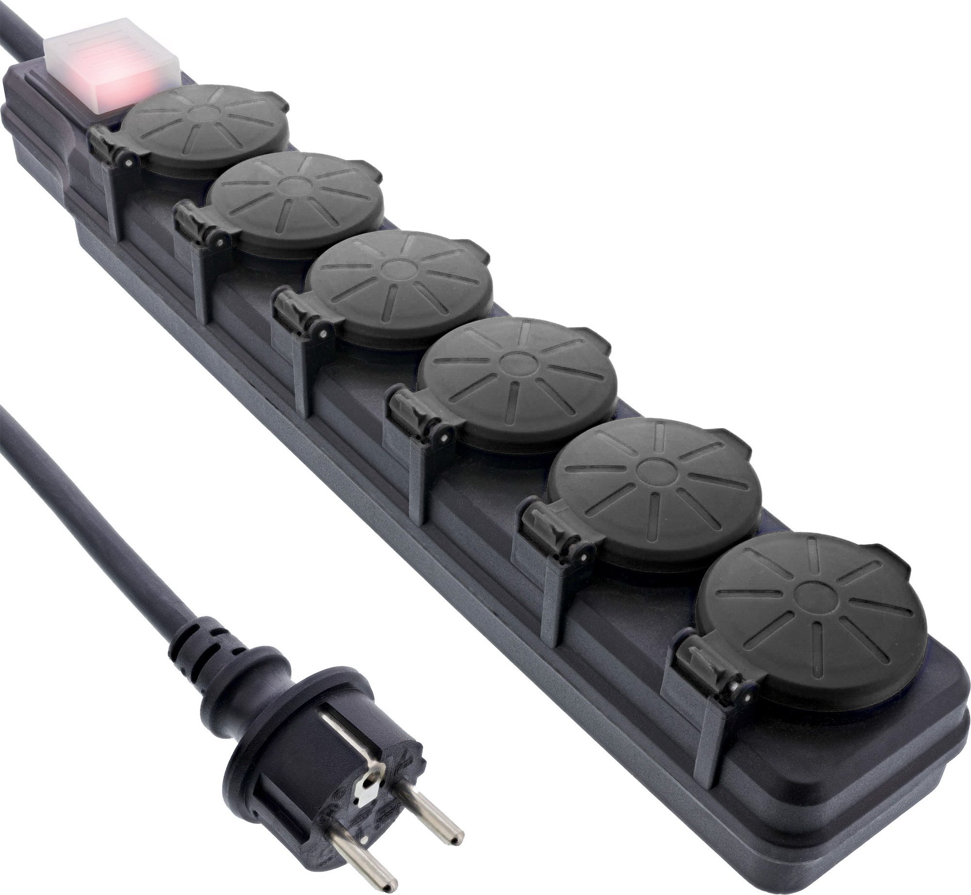 Alcasa InLine® Outdoor-Steckdosenleiste, 6-fach Schutzkontakt, IP44