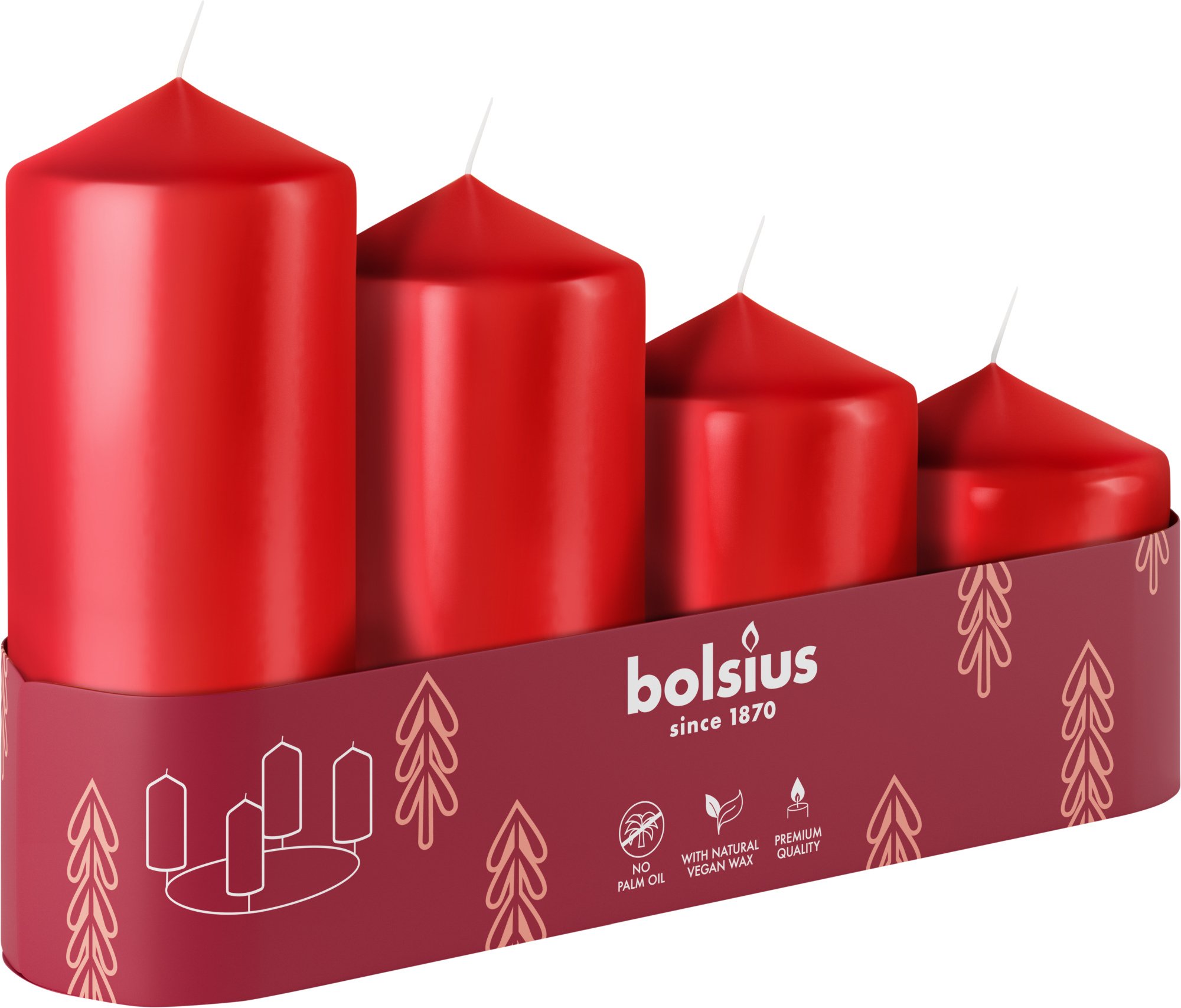 Bolsius Adventes Ziemassvētku Sveces 460x4Red |