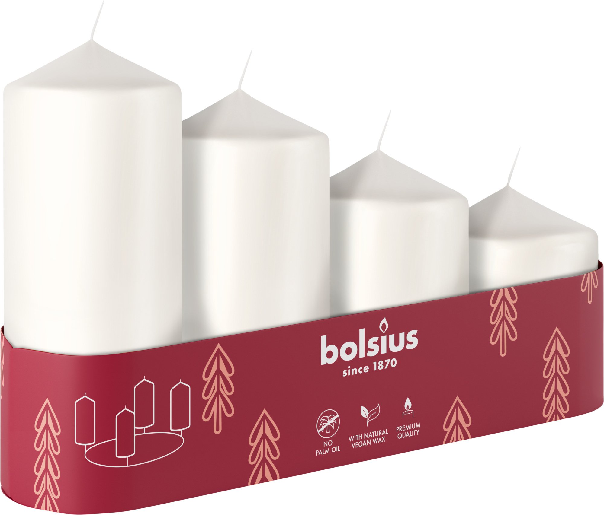 Bolsius Adventes Ziemassvētku Sveces 460x4White |