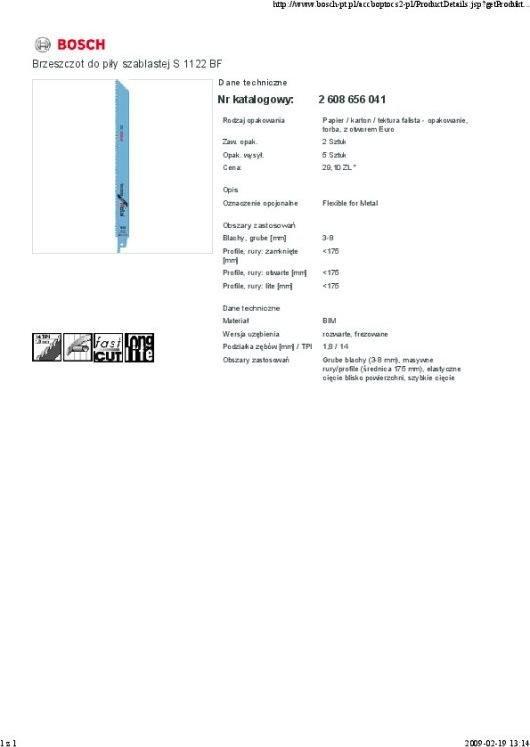 Bosch   szablastej Flexible for Metal 225x19x0