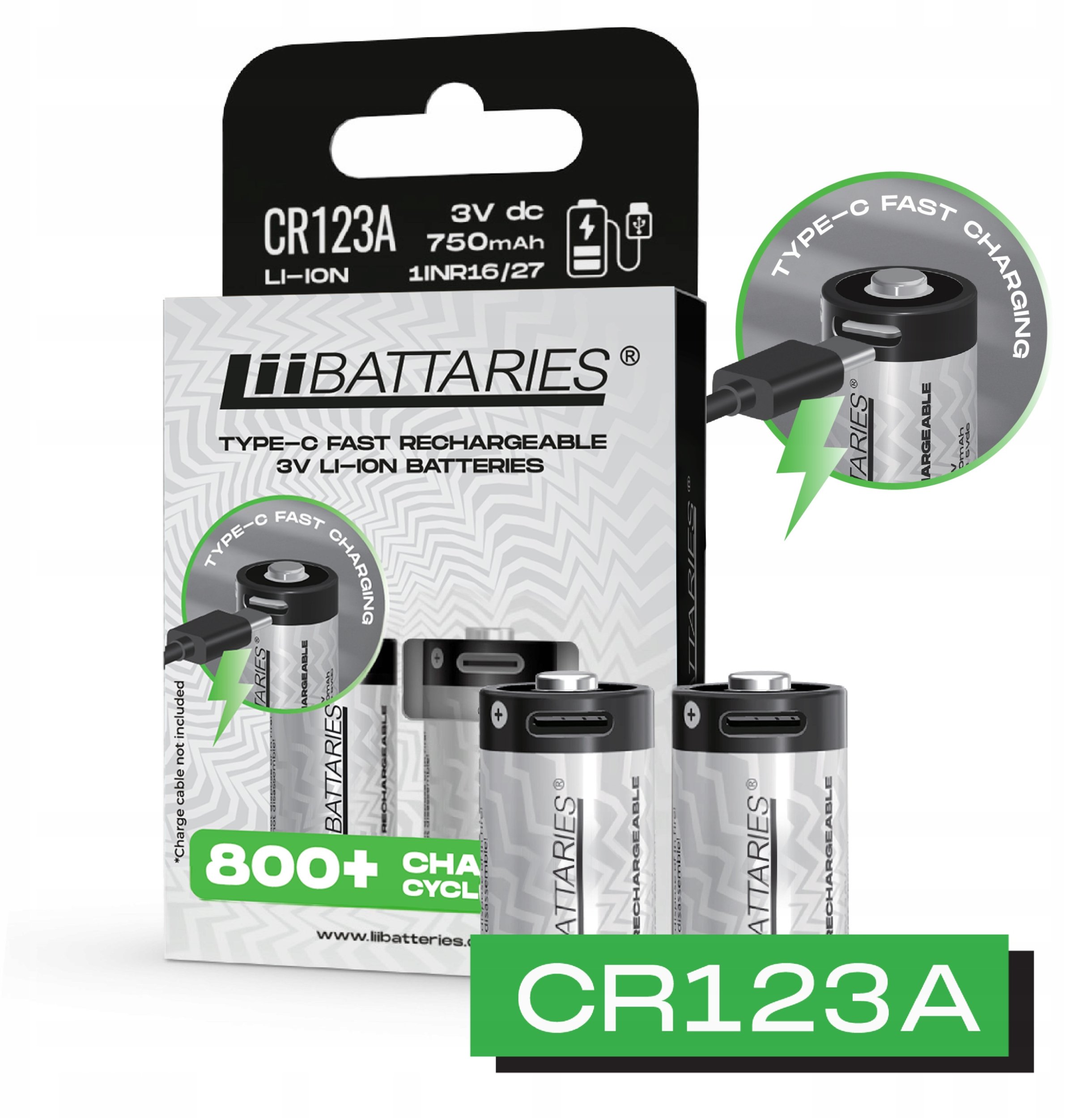 CR123 LiiBatteries CR123A 750mAh bl./2USB-C