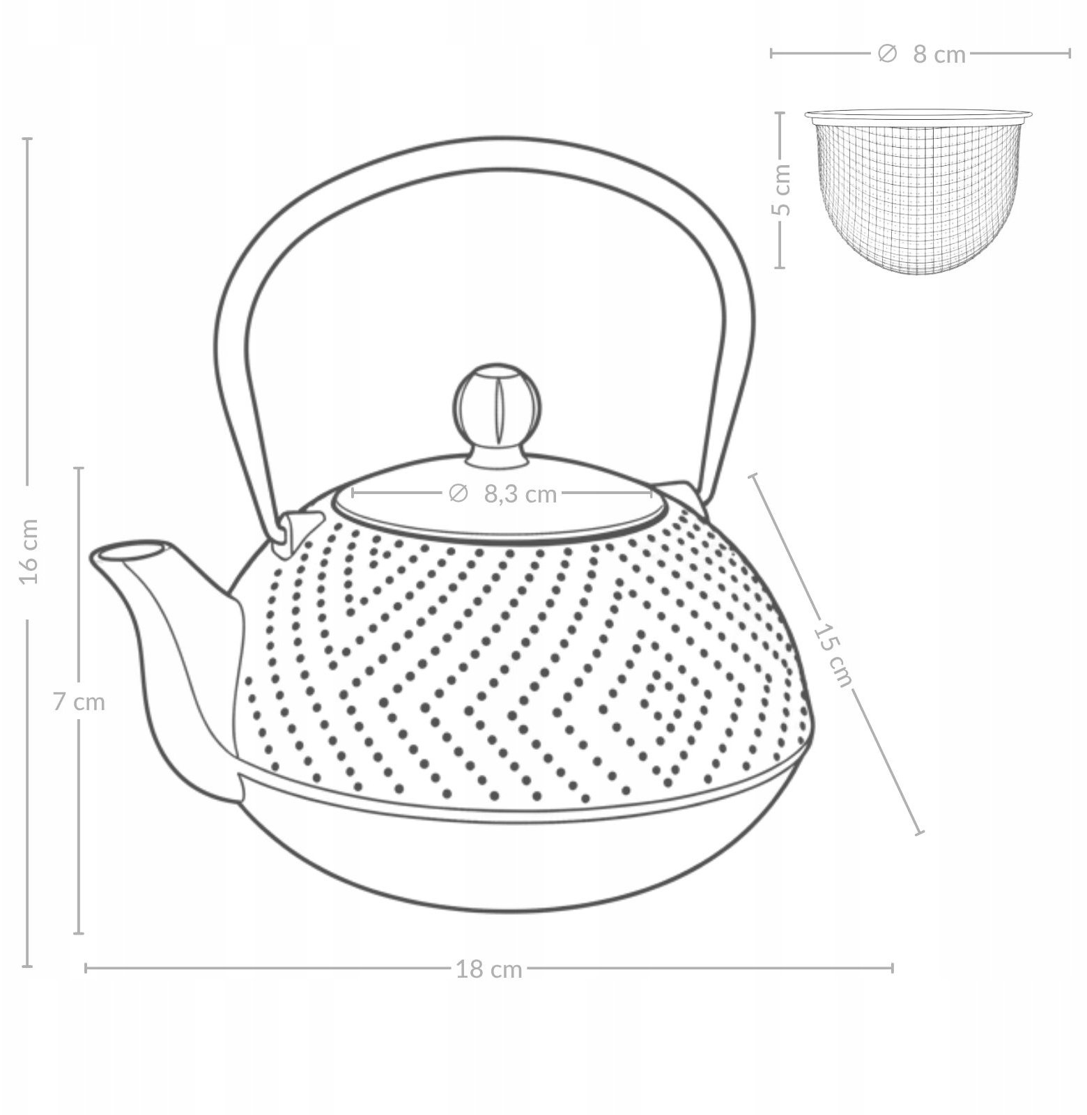 Żeliwny z zaparzaczem KAMIN, 900 ml
