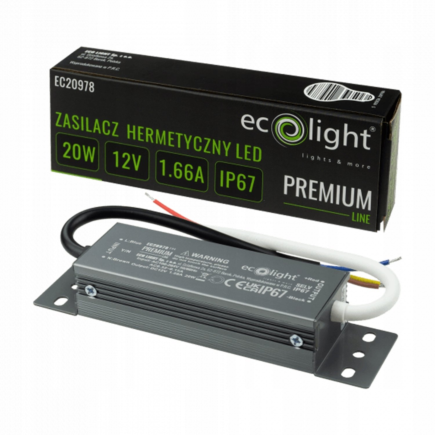 Ecolight Zasilacz hermetyczny PREMIUM 20W 12V