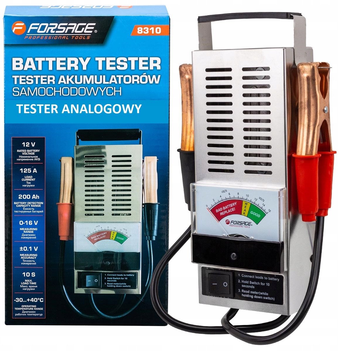 Forsage Tester  analogowy 12V, 125A, 200Ah