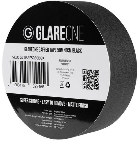 GlareOne Gaffer Tape 50m/5cm Black (GL1GAF5050BCK)