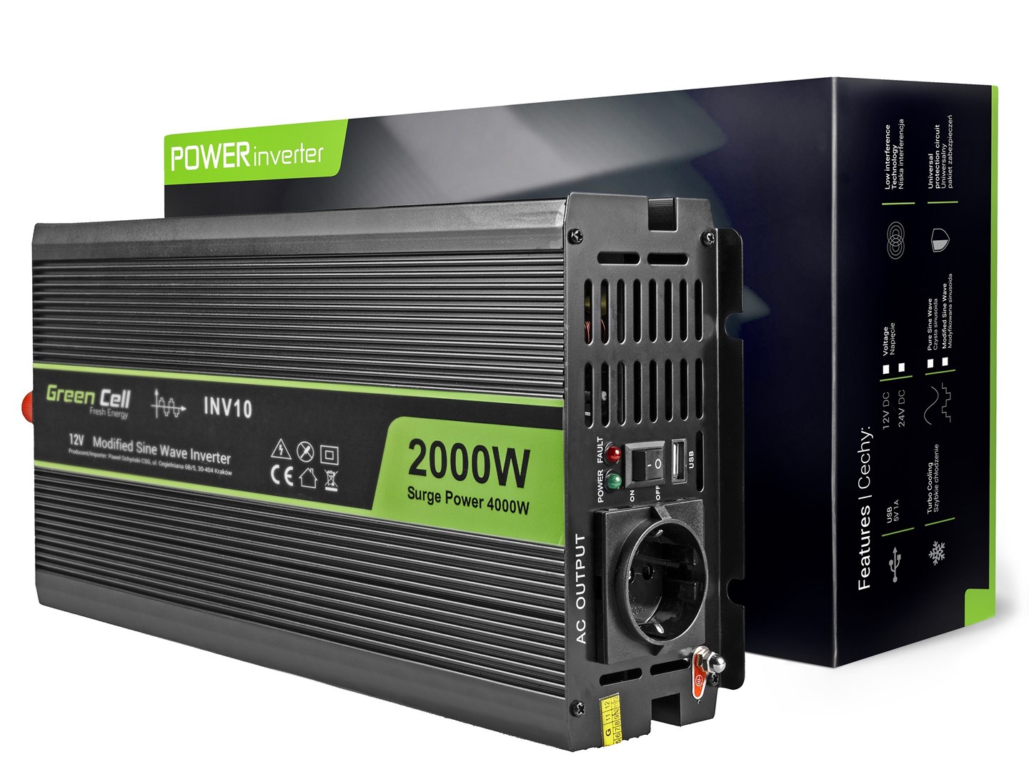 Przetwornica Green Cell 12V/230V 2000W/4000W (INV10)