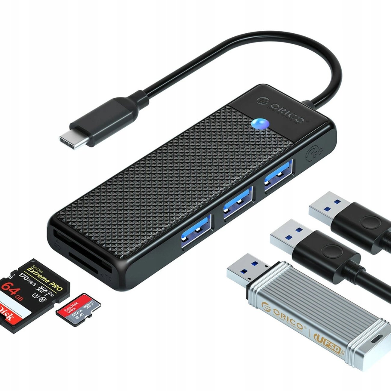 HUB USB Orico PAPW3AT-U3 4-portowy 3x