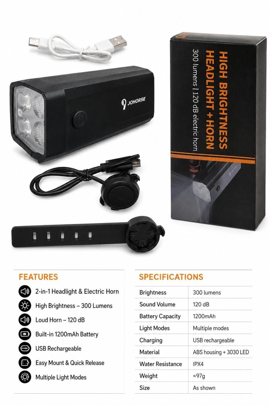 ILike Akcesorium owe Rechargeable Bicycle Headlight