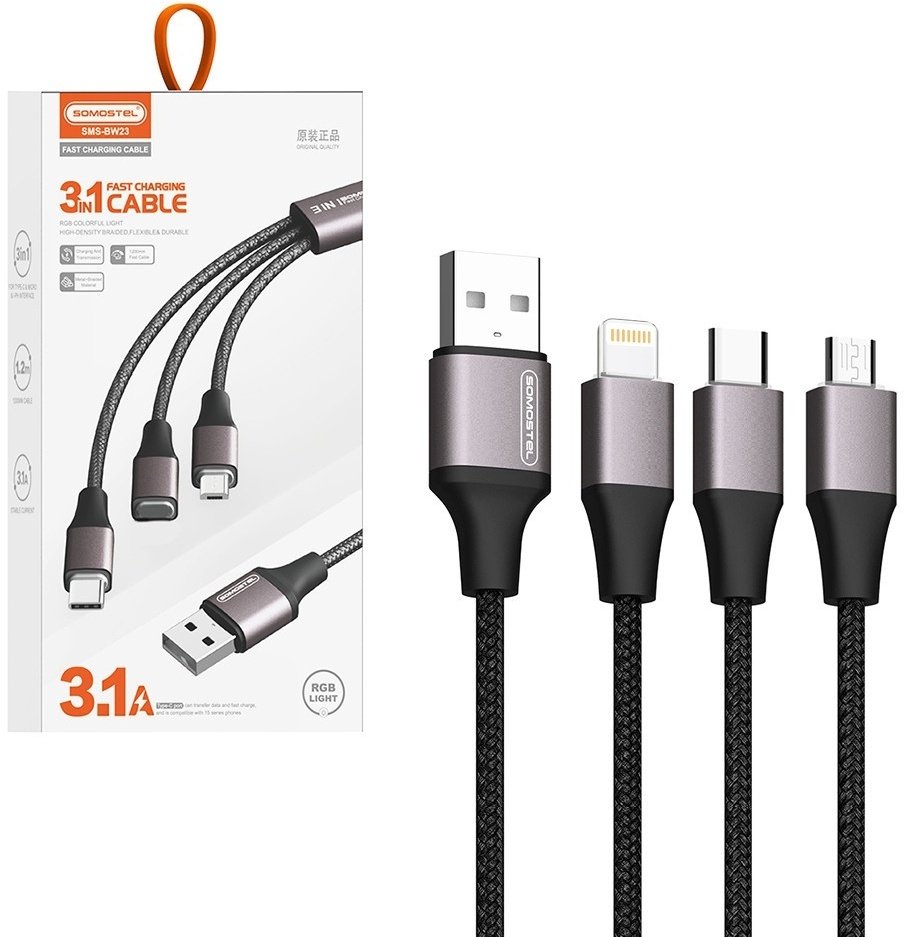 Kabel USB Somostel wzmacniany RGB LED