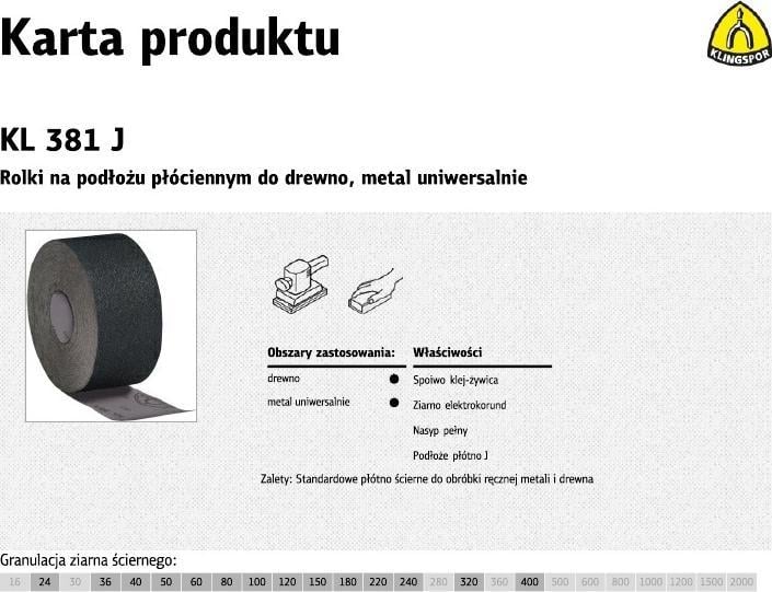 Klingspor KLINGSPOR Rolkapodłożu płóciennym KL381J 200mm