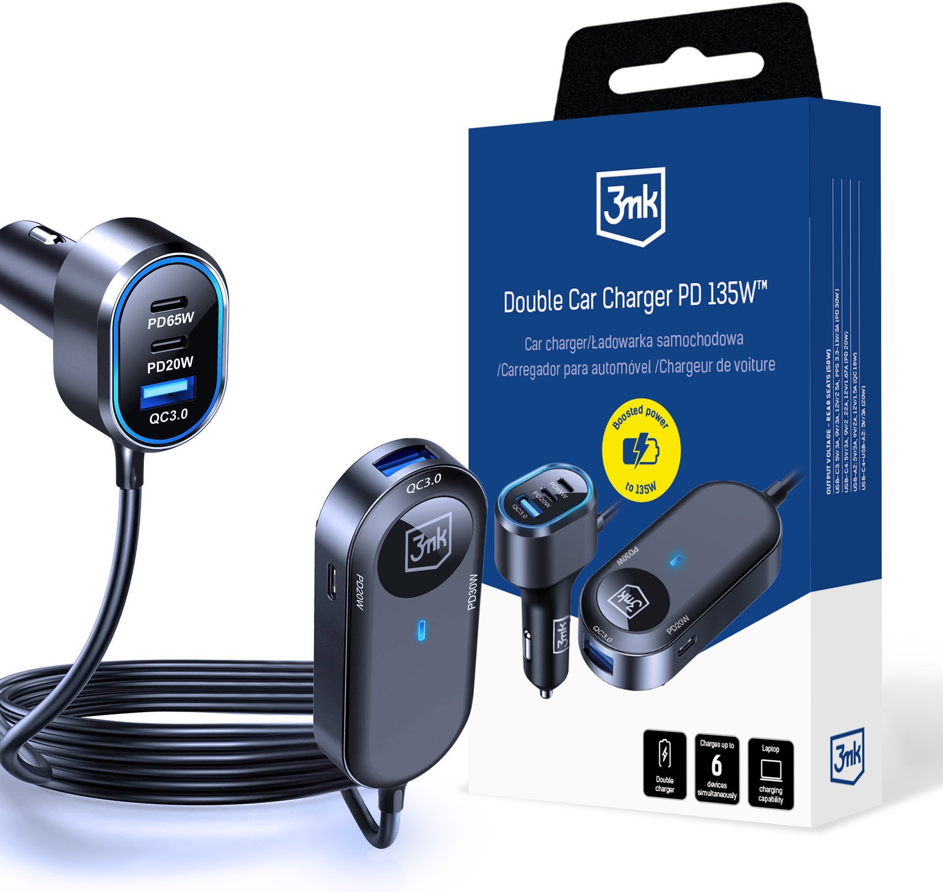 3mk Double Car Charger 135W PD