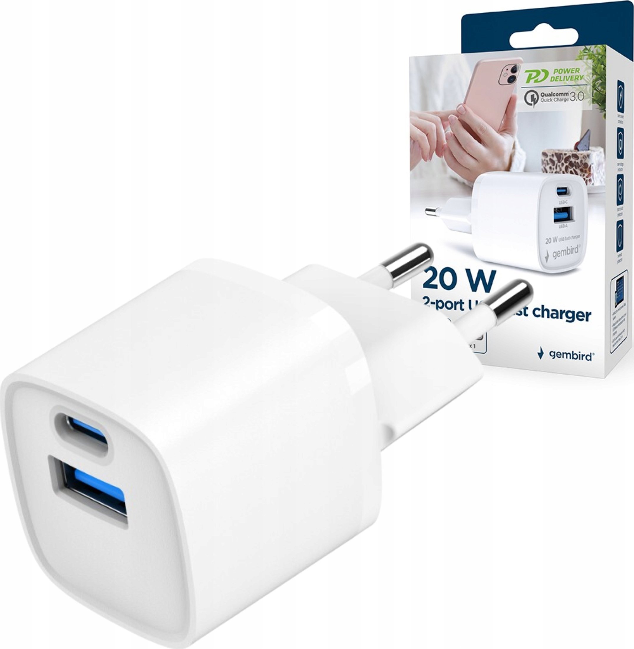 Gembird 1x USB-A 1x USB-C 20W