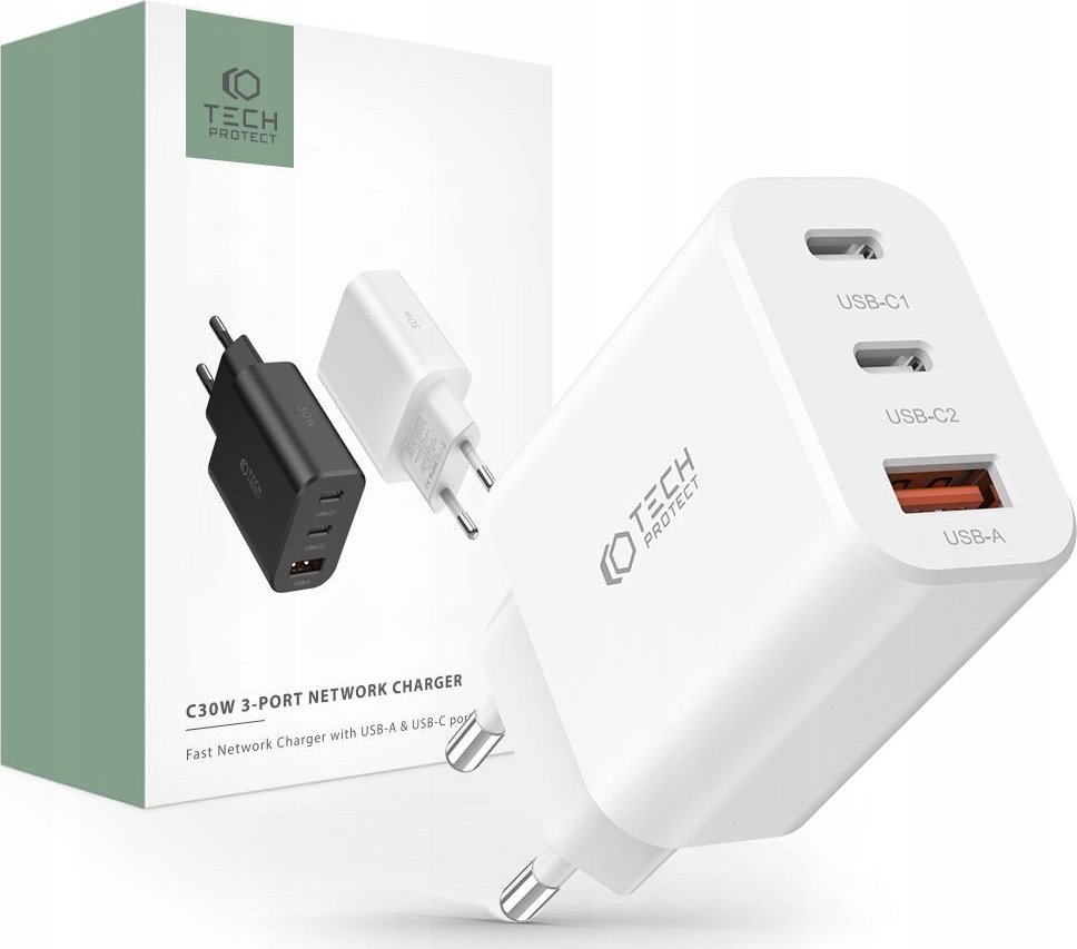 Tech-Protect NC30W 1x USB-A 2x USB-C