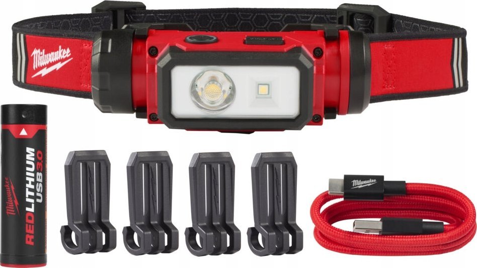 Milwaukee USB įkraunamas prožektorius ant galvos