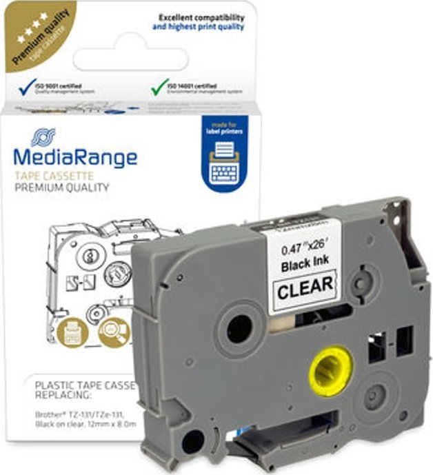 MediaRange etykietowa. Brother TZ-131/TZe-131 12mmx8m sw