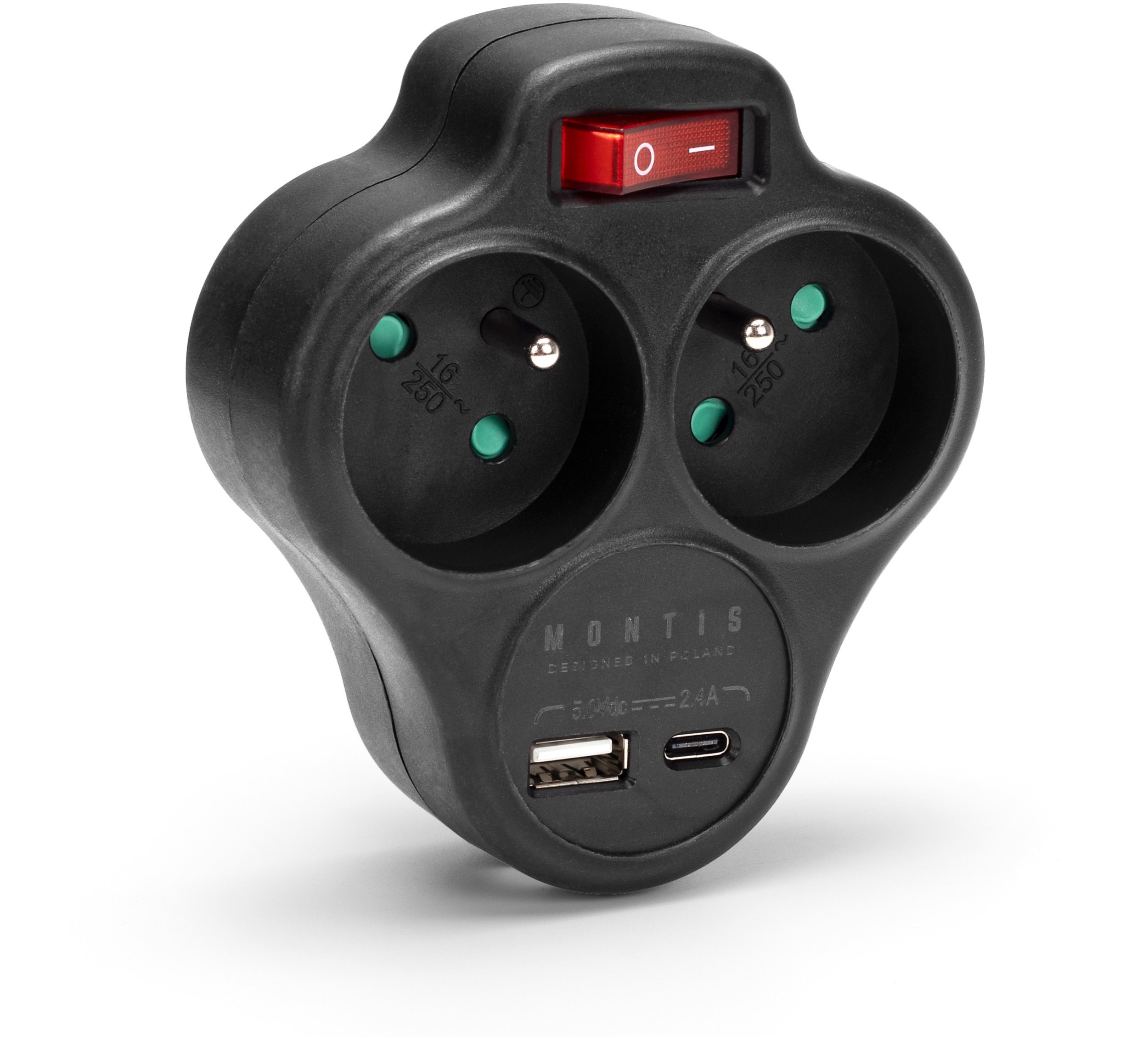 Montis  sieciowy  z wyłącznikiem + USB-A