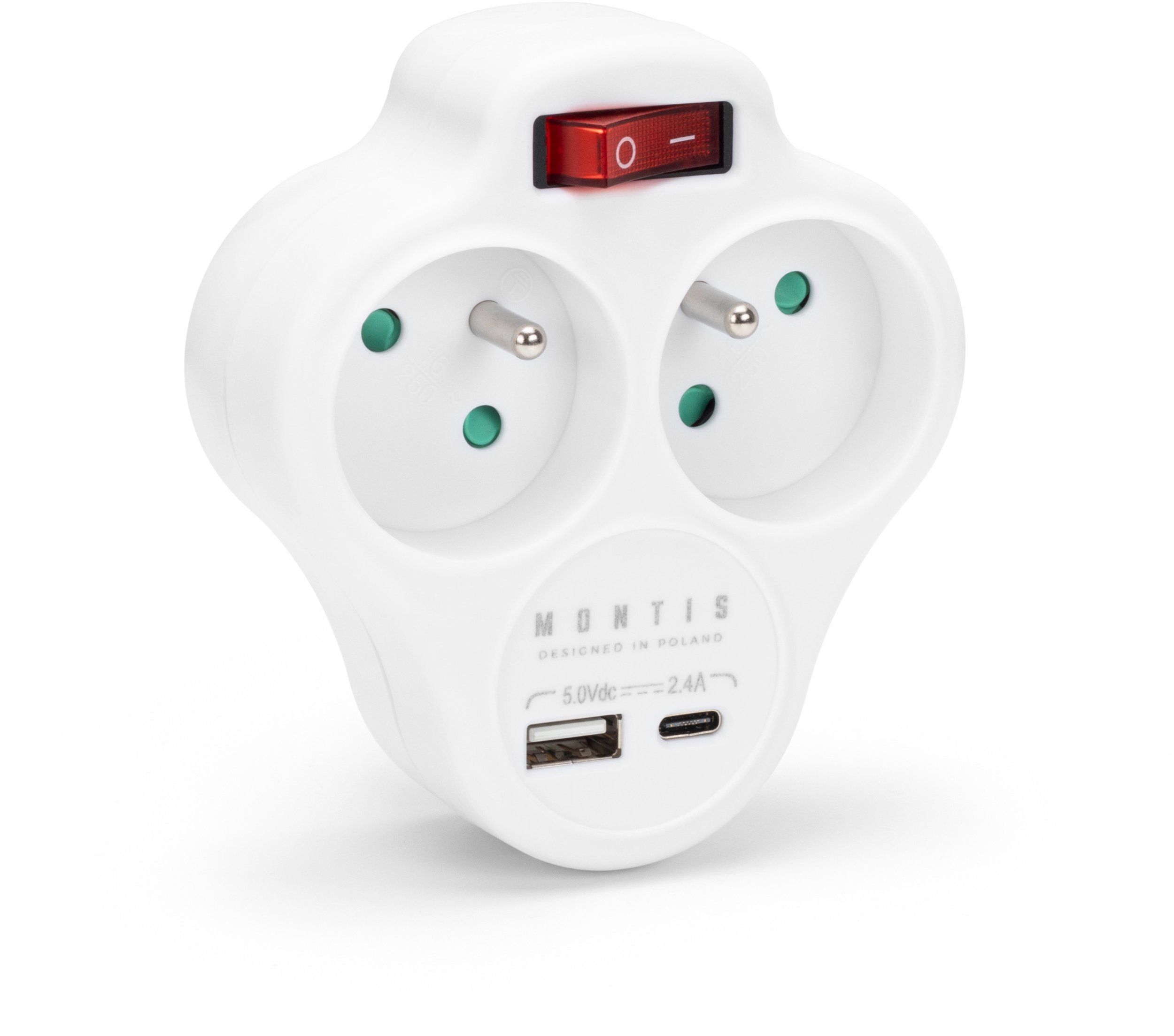 Montis  sieciowy  z wyłącznikiem + USB-A