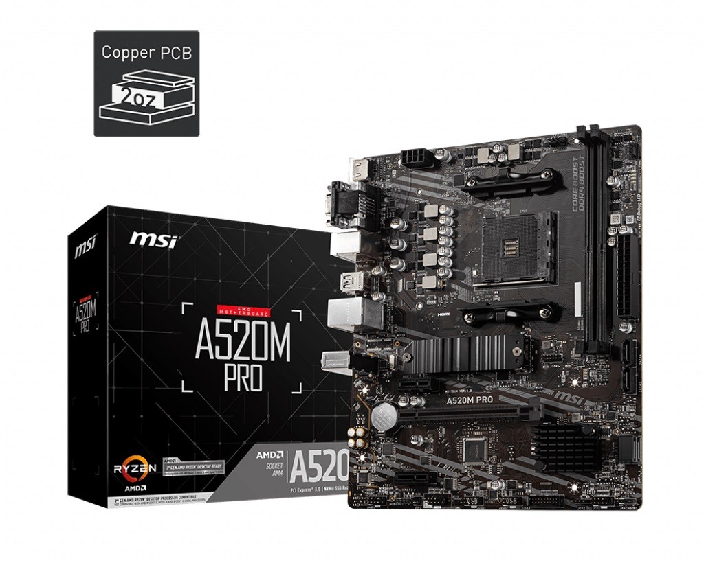 MSI Motherboard A520M PRO AM4 2DDR4