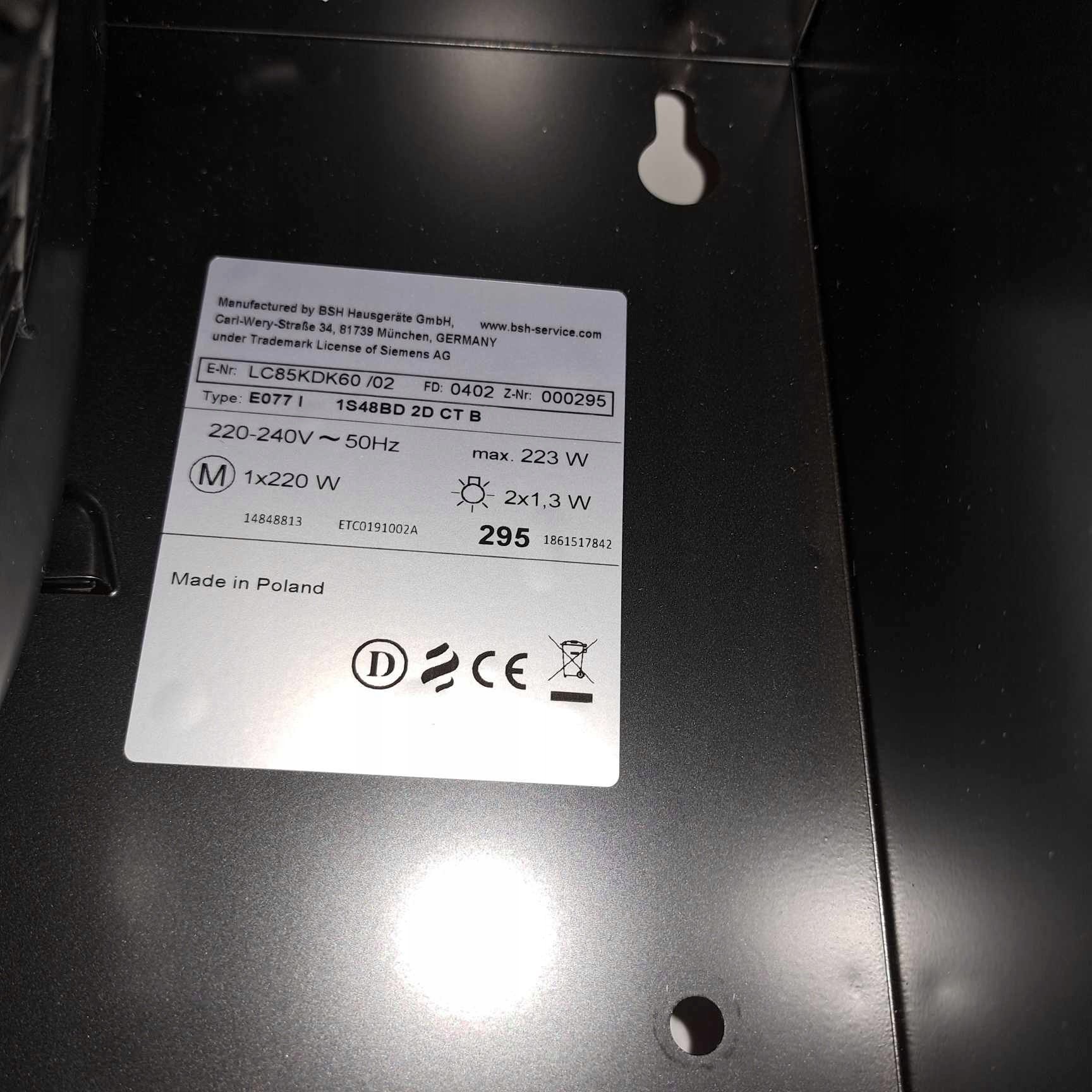 Okap Siemens Siemens LC85KDK60 IQ100 Angled