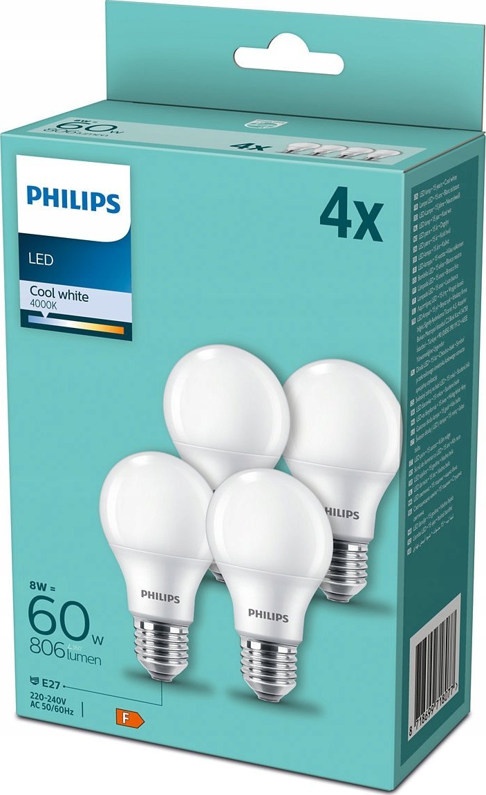 Philips LED Lamp E27 4-Pack 60W
