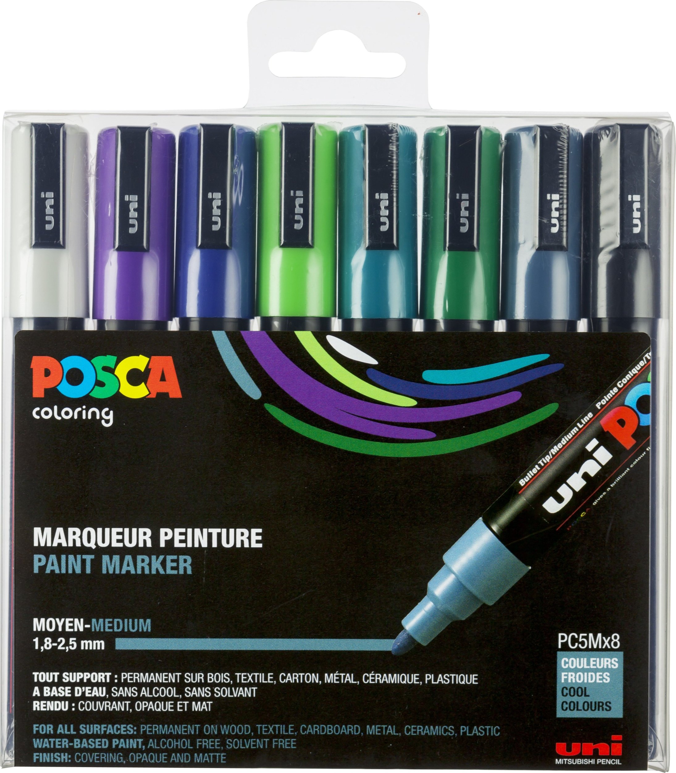 Posca Markery Uni PC-5M, 8Cool Colors