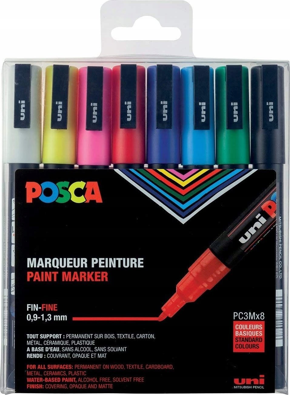 Posca Uni-Ball PC-3M, Multicolour, Multicolour, 8