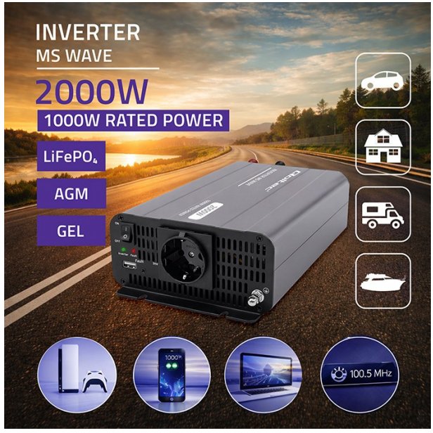 Przetwornica Qoltec 12V230V 1000/2000W MS Wave