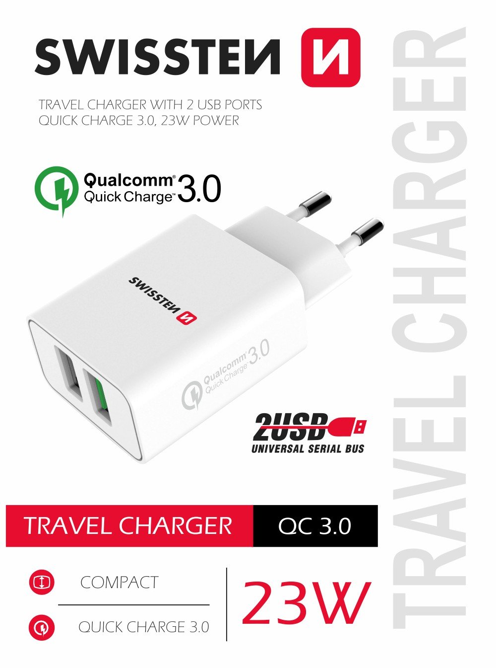 Swissten Premium Tīkla Lādētājs 2x USB