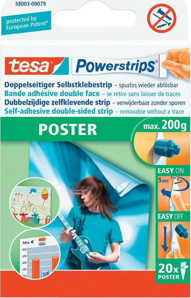 Tesa tesa Powerstrips poster tape, 20-pack