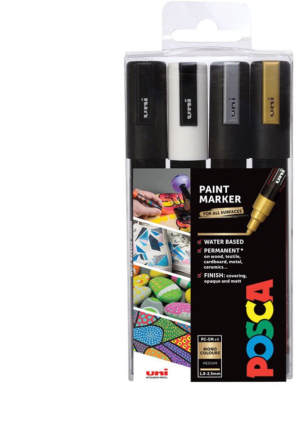 UNIBALL POSCA PC-5M, Black, Gold, Silver