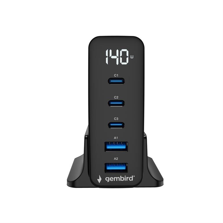 Gembird TA-UC-2A3C-PD140-01-BK 5-portu GaN USB Ātrais