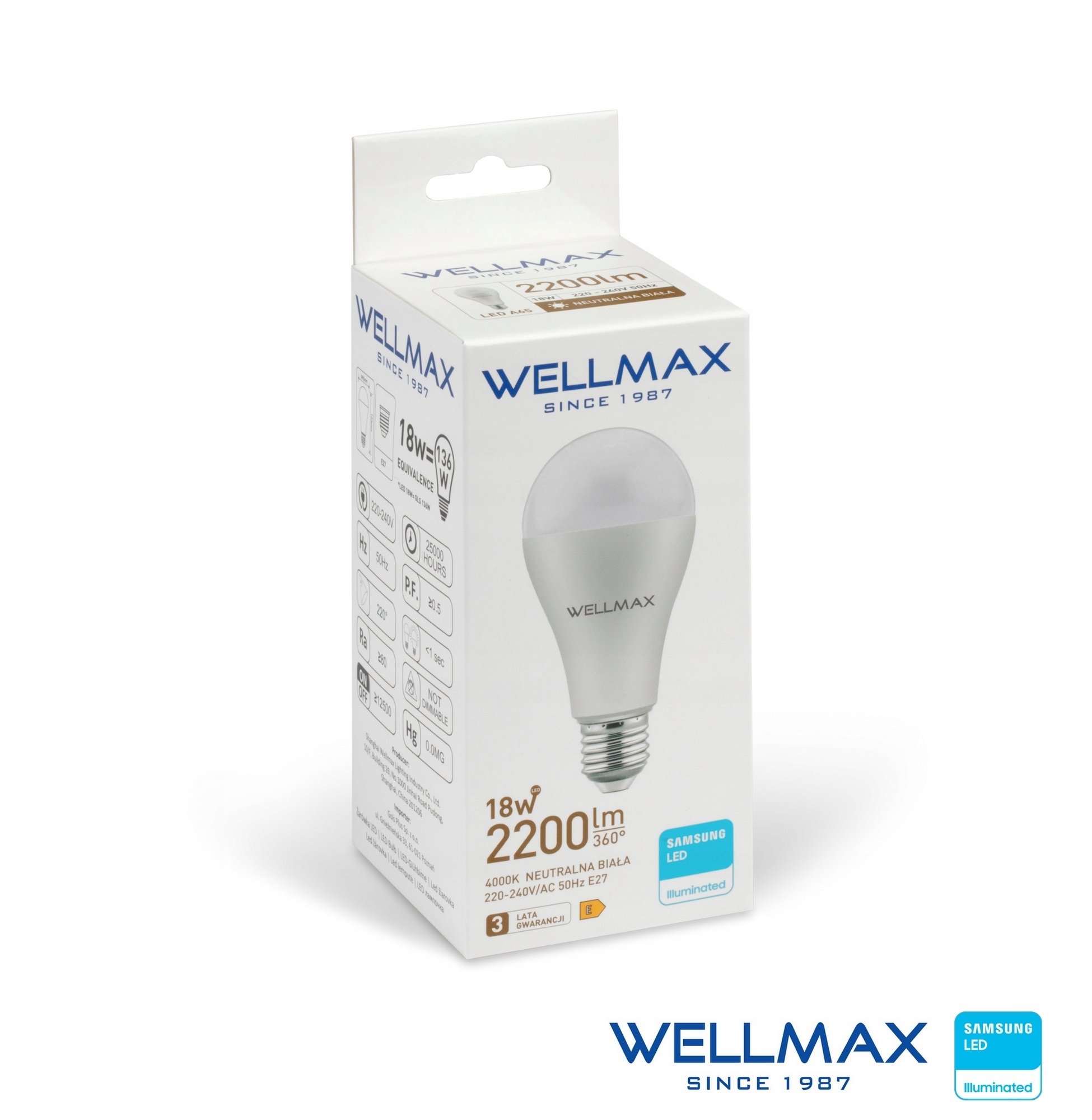 Wellmax Żarówka LED E27 18W 122lm/W