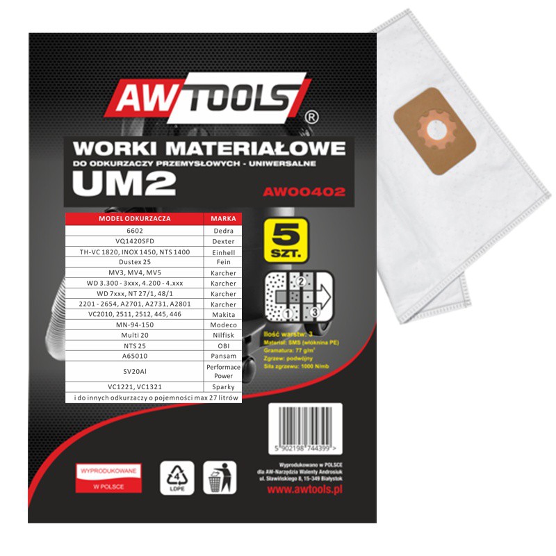 AWTools z mikrowłókniny UM2 MAKITA VC2010/2511/2512/445/446